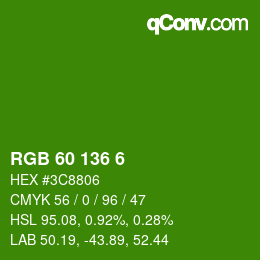 Color code: RGB 60 136 6 | qconv.com