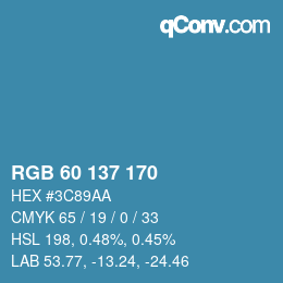 颜色代码: RGB 60 137 170 | qconv.com