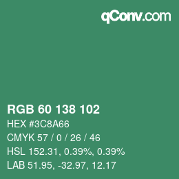 カラーコード: RGB 60 138 102 | qconv.com