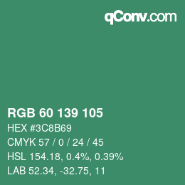 颜色代码: RGB 60 139 105 | qconv.com