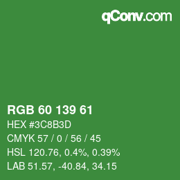 Color code: RGB 60 139 61 | qconv.com