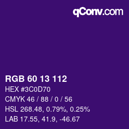 Color code: RGB 60 13 112 | qconv.com