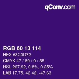 Color code: RGB 60 13 114 | qconv.com