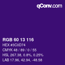 Color code: RGB 60 13 116 | qconv.com