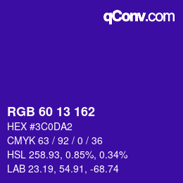 Color code: RGB 60 13 162 | qconv.com