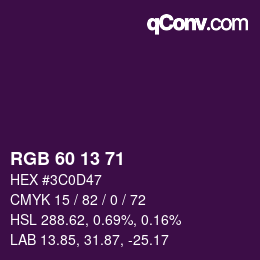 Color code: RGB 60 13 71 | qconv.com
