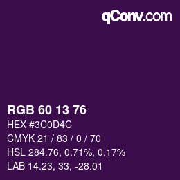 Color code: RGB 60 13 76 | qconv.com