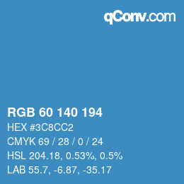 カラーコード: RGB 60 140 194 | qconv.com