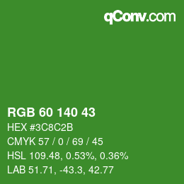 Color code: RGB 60 140 43 | qconv.com