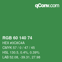 颜色代码: RGB 60 140 74 | qconv.com