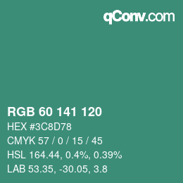 カラーコード: RGB 60 141 120 | qconv.com