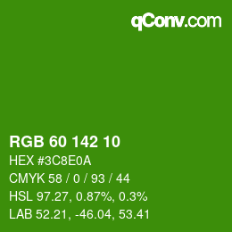 カラーコード: RGB 60 142 10 | qconv.com