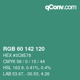カラーコード: RGB 60 142 120 | qconv.com