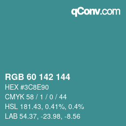 カラーコード: RGB 60 142 144 | qconv.com