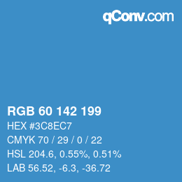 Color code: RGB 60 142 199 | qconv.com