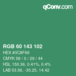カラーコード: RGB 60 143 102 | qconv.com