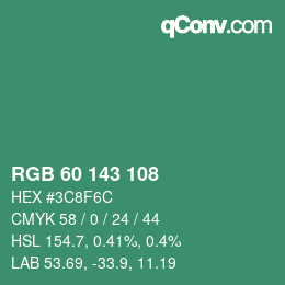 カラーコード: RGB 60 143 108 | qconv.com