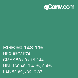 カラーコード: RGB 60 143 116 | qconv.com