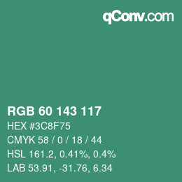 カラーコード: RGB 60 143 117 | qconv.com