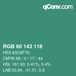 Color code: RGB 60 143 118 | qconv.com