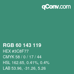 カラーコード: RGB 60 143 119 | qconv.com