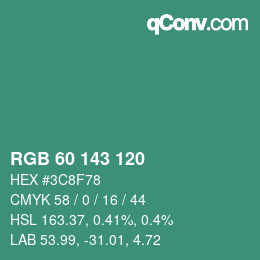 カラーコード: RGB 60 143 120 | qconv.com