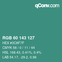 Code couleur: RGB 60 143 127 | qconv.com