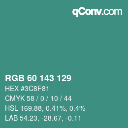カラーコード: RGB 60 143 129 | qconv.com