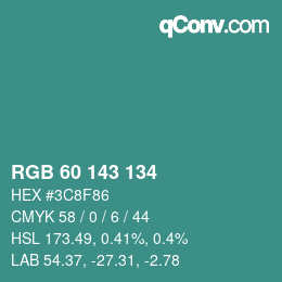 カラーコード: RGB 60 143 134 | qconv.com