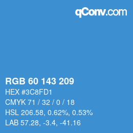 カラーコード: RGB 60 143 209 | qconv.com