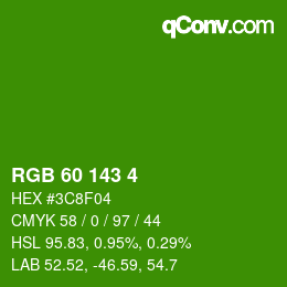 カラーコード: RGB 60 143 4 | qconv.com