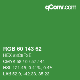 カラーコード: RGB 60 143 62 | qconv.com