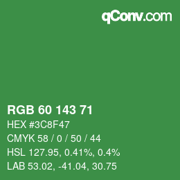 Color code: RGB 60 143 71 | qconv.com