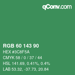 カラーコード: RGB 60 143 90 | qconv.com