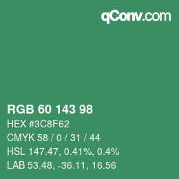 カラーコード: RGB 60 143 98 | qconv.com