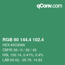 カラーコード: RGB 60 144.4 102.4 | qconv.com
