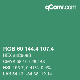カラーコード: RGB 60 144.4 107.4 | qconv.com