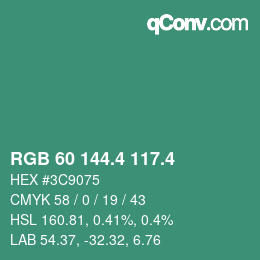 カラーコード: RGB 60 144.4 117.4 | qconv.com