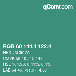 カラーコード: RGB 60 144.4 122.4 | qconv.com