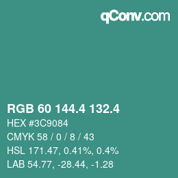 カラーコード: RGB 60 144.4 132.4 | qconv.com