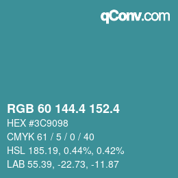 カラーコード: RGB 60 144.4 152.4 | qconv.com