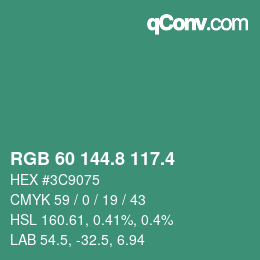 カラーコード: RGB 60 144.8 117.4 | qconv.com