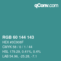Color code: RGB 60 144 143 | qconv.com