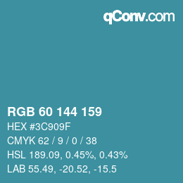 颜色代码: RGB 60 144 159 | qconv.com