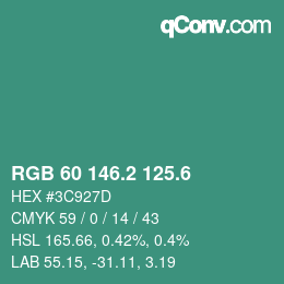 カラーコード: RGB 60 146.2 125.6 | qconv.com