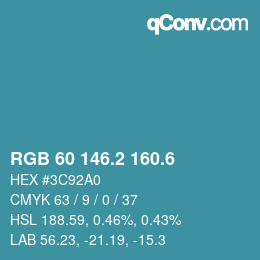 カラーコード: RGB 60 146.2 160.6 | qconv.com