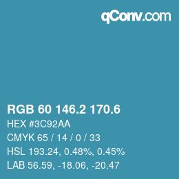 カラーコード: RGB 60 146.2 170.6 | qconv.com