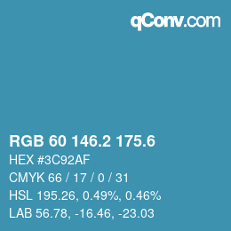 カラーコード: RGB 60 146.2 175.6 | qconv.com
