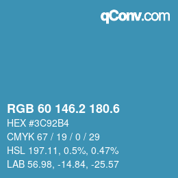 カラーコード: RGB 60 146.2 180.6 | qconv.com