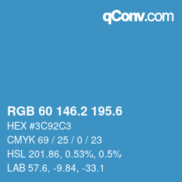 カラーコード: RGB 60 146.2 195.6 | qconv.com